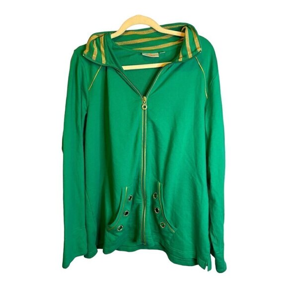 Quacker Factory Sweatshirt‎ Women's Size 1X Green Gold Stripes - Picture 1 of 4